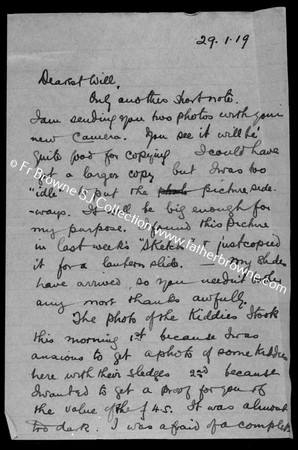 FIRST WORLD WAR CORRESPONDENCE Frank to Will re camera